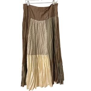 Vintage tiered patchwork women 14 neutral full skirt cottagecore Boho pleated